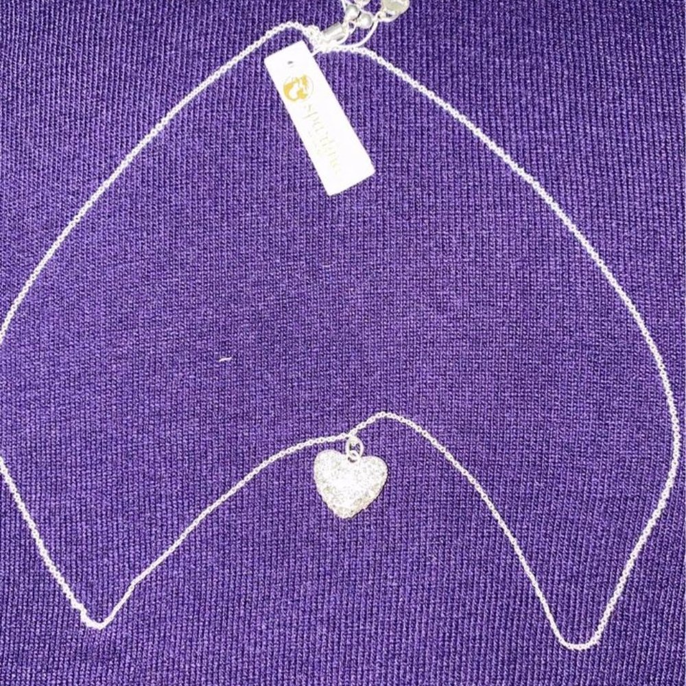 Spartina 44bursting heart adjustable necklace 28” Crystal Sterling Silver plated